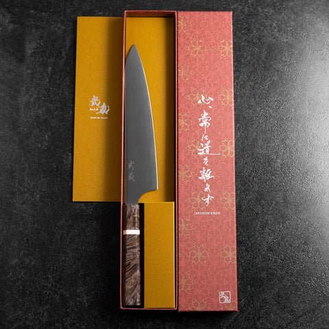 Gyuto Blue Super Polished Maple Handle 210mm (8.3”)-[Musashi]-[Japanese-Kitchen-Knives]
