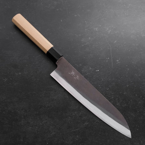 Gyuto Blue steel #1 Edelstahlummantelung, Kurouchi Büffelhorn und Magnolie Griff, 210mm-[Musashi]-[Japan-Küchenmesser]