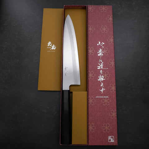 Gyuto Blue Steel #1 Kasumi Büffelhorn und Ebenholz Griff 240mm-[Musashi]-[Japan-Küchenmesser]