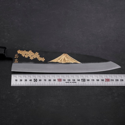 Gyuto Blue Steel #2 Chokin Kurouchi Drache Büffelhorn und Ebenholz Griff 240mm-[Musashi]-[Japan-Küchenmesser]