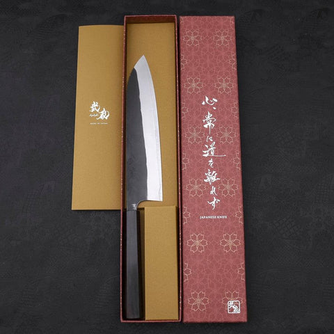 Gyuto Edelstahlummantelung White Steel #2 Kurouchi Ebenholz Griff 210mm-[Musashi]-[Japan-Küchenmesser]