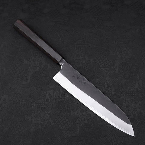 Gyuto Edelstahlummantelung White Steel #2 Kurouchi Ebenholz Griff 210mm-[Musashi]-[Japan-Küchenmesser]