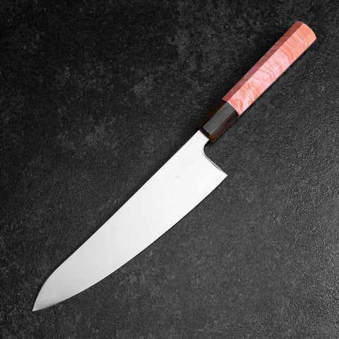 Gyuto SLD Kagami Dunkelrosa Büffelhorn und Ahornholz Griff 210mm-[Musashi]-[Japan-Küchenmesser]