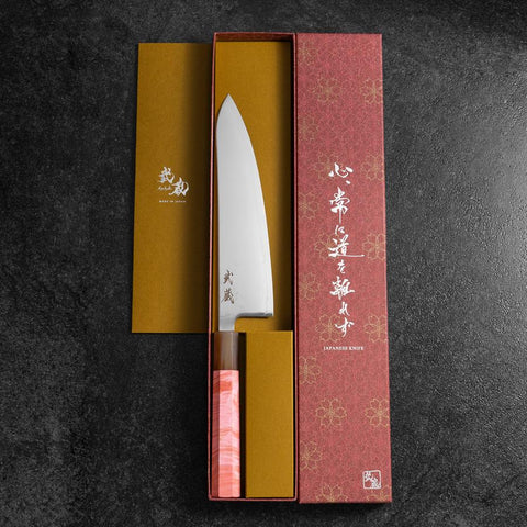 Gyuto SLD Kagami Dunkelrosa Büffelhorn und Ahornholz Griff 210mm-[Musashi]-[Japan-Küchenmesser]