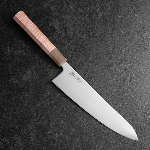 Gyuto SLD Kagami Hell-Rosa Büffelhorn und Ahornholz Griff 210mm-[Musashi]-[Japan-Küchenmesser]