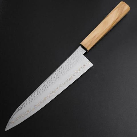 Gyuto SLD Nickel Tsuchime Kolorierter Damast Olivenholz Griff 210mm Limited Edition-[Musashi]-[Japan-Küchenmesser]