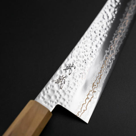 Gyuto SLD Nickel Tsuchime Kolorierter Damast Olivenholz Griff 210mm Limited Edition-[Musashi]-[Japan-Küchenmesser]