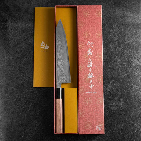 Gyuto SLD Wave Nickel Damast Büffelhorn und Walnussholz Griff 210mm-[Musashi]-[Japan-Küchenmesser]