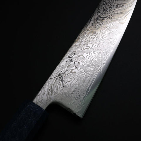 Gyuto SLD Wellen Nickel Damast Blauer Urushi Griff 180mm-[Musashi]-[Japan-Küchenmesser]