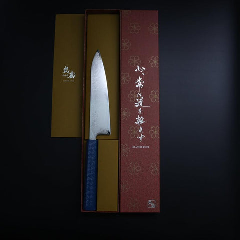 Gyuto SLD Wellen Nickel Damast Blauer Urushi Griff 180mm-[Musashi]-[Japan-Küchenmesser]