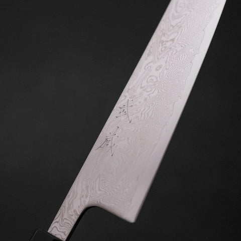 Gyuto SLD, Wellen-Nickel Damast Büffelhorn und Ebenholz Griff, 180mm-[Musashi]-[Japan-Küchenmesser]