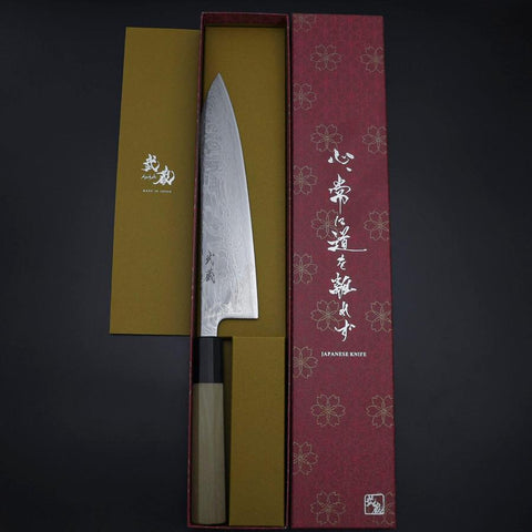 Gyuto SLD Wellen Nickel Damast Büffelhorn und Magnolienholz Griff 210mm-[Musashi]-[Japan-Küchenmesser]