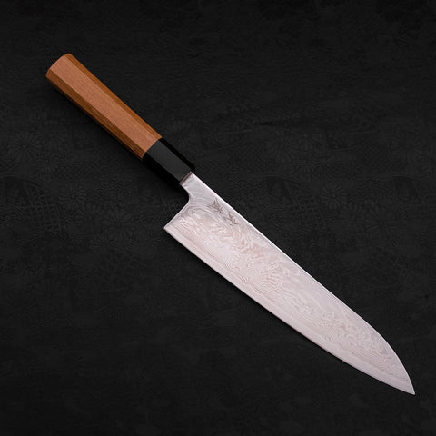 Gyuto SLD, Wellen-Nickel Damast Büffelhorn und Teak Griff, 210mm-[Musashi]-[Japan-Küchenmesser]