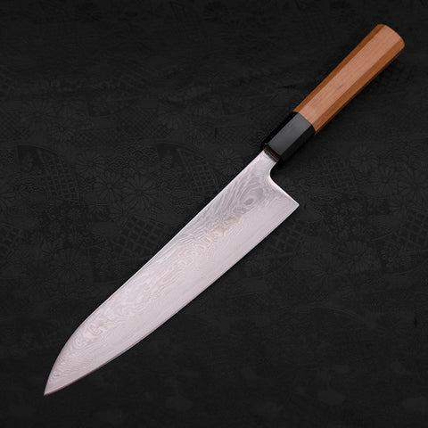 Gyuto SLD Wellen-Nickel Damast Büffelhorn und Teakholz Griff 210mm-[Musashi]-[Japan-Küchenmesser]