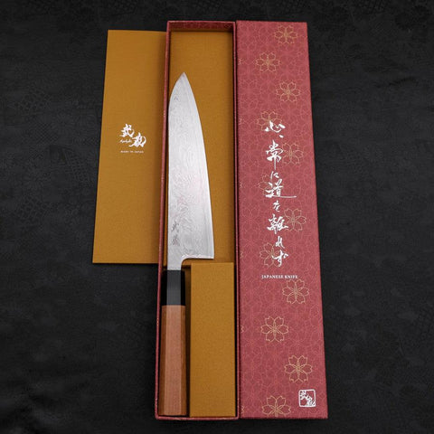 Gyuto SLD Wellen-Nickel Damast Büffelhorn und Teakholz Griff 210mm-[Musashi]-[Japan-Küchenmesser]