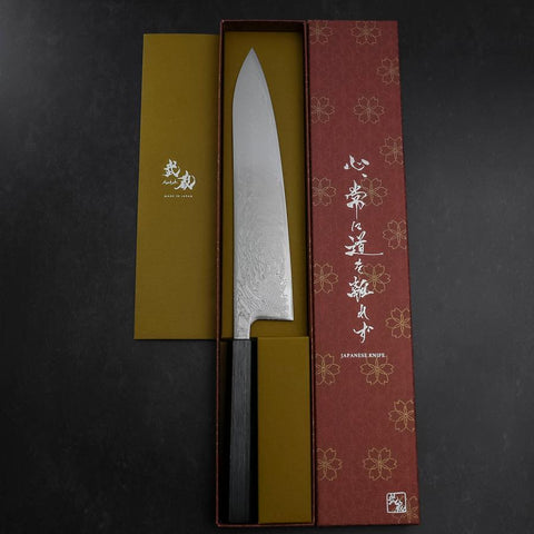 Gyuto SLD Wellen Nickel Damast Dunkelblauer Urushi Griff 240mm-[Musashi]-[Japan-Küchenmesser]