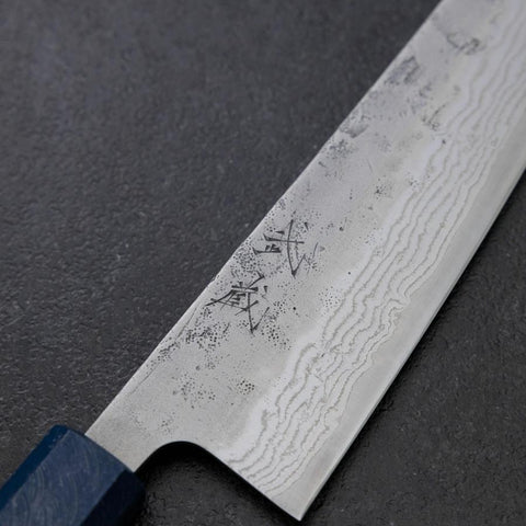 Gyuto Schwedenstahl Nashiji Washi Damast Blauer Urushi Griff 210mm-[Musashi]-[Japan-Küchenmesser]