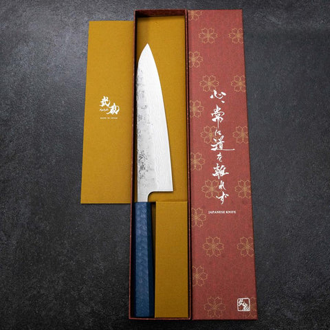 Gyuto Schwedenstahl Nashiji Washi Damast Blauer Urushi Griff 210mm-[Musashi]-[Japan-Küchenmesser]