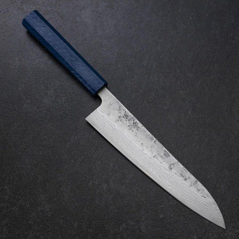 Gyuto Schwedenstahl Nashiji Washi Damast Blauer Urushi Griff 210mm-[Musashi]-[Japan-Küchenmesser]