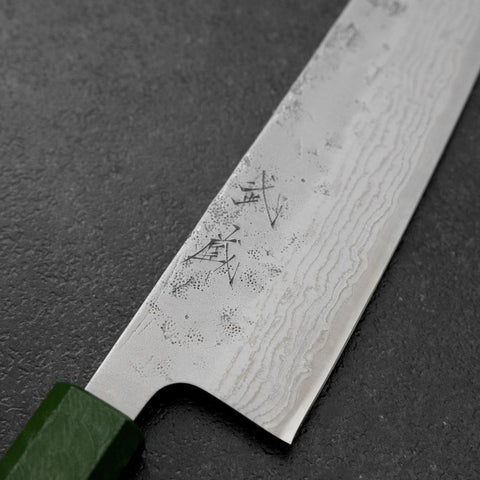 Gyuto Schwedenstahl Nashiji Washi Damast Grüner Urushi Griff 210mm-[Musashi]-[Japan-Küchenmesser]