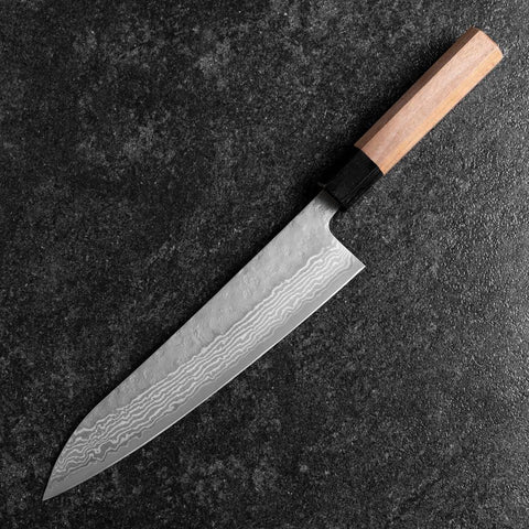 Gyuto Schwedenstahl Nashiji Washi Damast Schwarzes Walnussholz Griff 210mm-[Musashi]-[Japan-Küchenmesser]