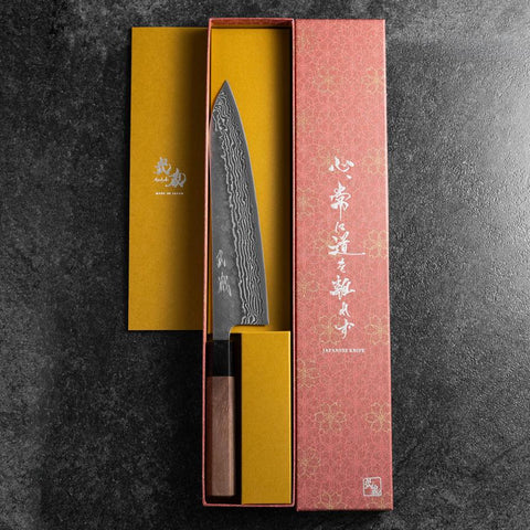 Gyuto Schwedenstahl Nashiji Washi Damast Schwarzes Walnussholz Griff 210mm-[Musashi]-[Japan-Küchenmesser]