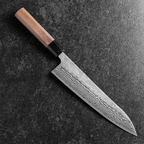 Gyuto Schwedenstahl Nashiji Washi Damast Schwarzes Walnussholz Griff 210mm-[Musashi]-[Japan-Küchenmesser]