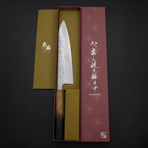 Gyuto Schweden-Stahl Nashiji Washi Yaki Urushi Griff 210mm-[Musashi]-[Japan-Küchenmesser]