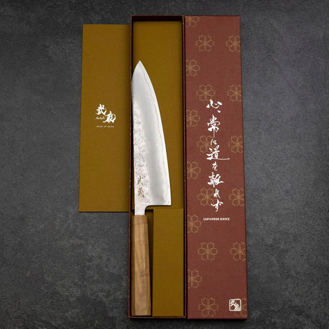 Gyuto Silver Steel #3 Nashiji Olivenholz Griff 210mm-[Musashi]-[Japan-Küchenmesser]