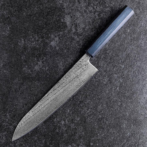 Gyuto Silver Steel #3 Nawame Damast Dunkelblauer Urushi Griff 240mm-[Musashi]-[Japan-Küchenmesser]