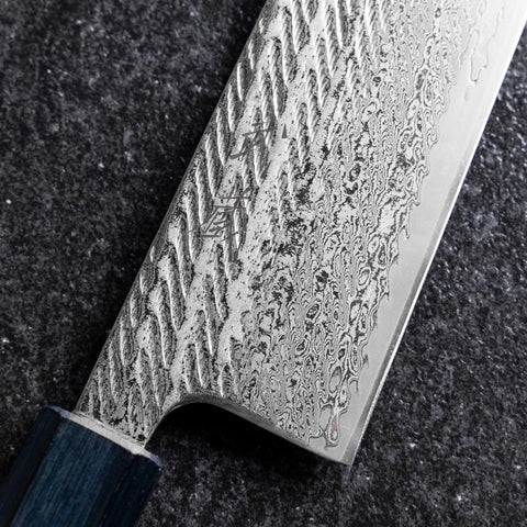 Gyuto Silver Steel #3 Nawame Damast Dunkelblauer Urushi Griff 240mm-[Musashi]-[Japan-Küchenmesser]