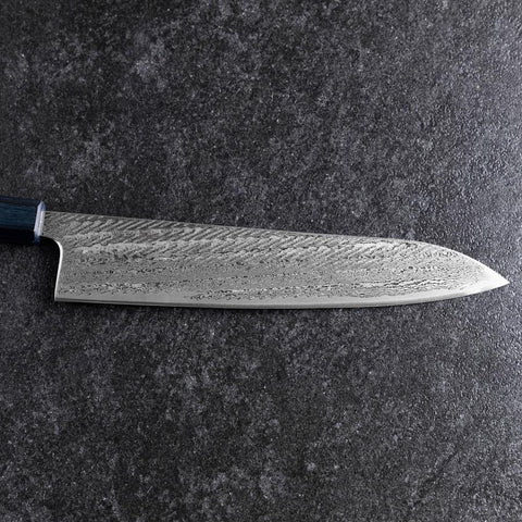 Gyuto Silver Steel #3 Nawame Damast Dunkelblauer Urushi Griff 240mm-[Musashi]-[Japan-Küchenmesser]