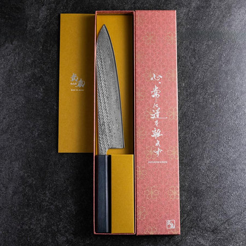 Gyuto Silver Steel #3 Nawame Damast Dunkelblauer Urushi Griff 240mm-[Musashi]-[Japan-Küchenmesser]