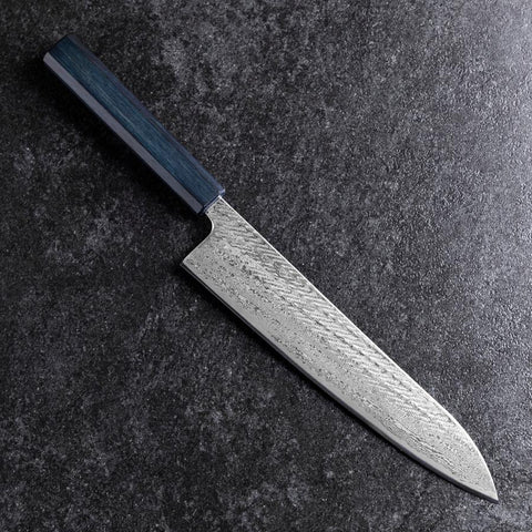 Gyuto Silver Steel #3 Nawame Damast Dunkelblauer Urushi Griff 240mm-[Musashi]-[Japan-Küchenmesser]