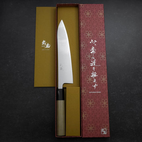 Gyuto Silver Steel #3 Poliert Büffelhorn und Magnolie Griff 210mm-[Musashi]-[Japan-Küchenmesser]