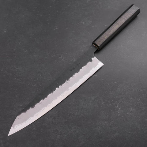 Gyuto Stainless Clad Blue Super Kurouchi Nashiji Green Urushi Handle 240mm (9.4”)-[Musashi]-[Japan-Küchenmesser]