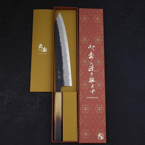 Gyuto Stainless Clad Blue Super Kurouchi Nashiji Yaki Urushi Handle 240mm (9.4”)-[Musashi]-[Japan-Küchenmesser]