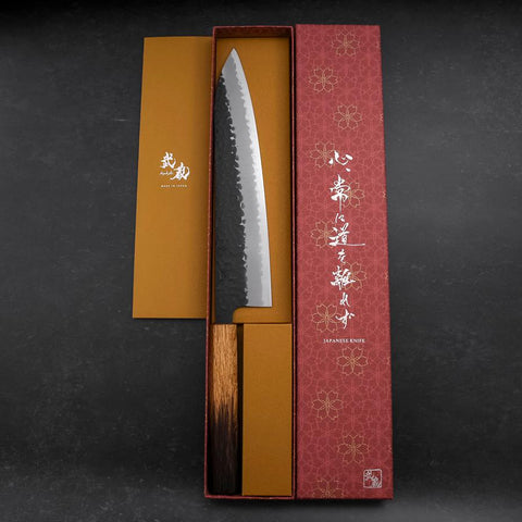 Gyuto Stainless Clad Blue Super Kurouchi Tsuchime Yaki Urushi Handle 240mm (9.4”)-[Musashi]-[Japan-Küchenmesser]