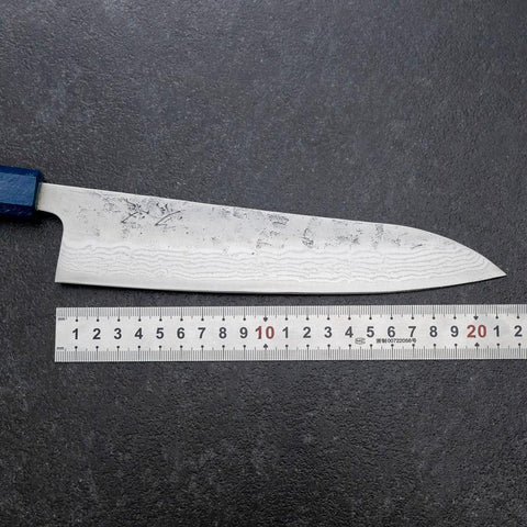 Gyuto Sweden Stainless Steel Nashiji Washi Damascus Blue Urushi Handle 210mm-[Musashi]-[Japanese-Kitchen-Knives]
