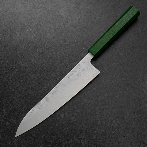 Gyuto Sweden Stainless Steel Nashiji Washi Damascus Green Urushi Handle 210mm (8.3”)-[Musashi]-[Japanese-Kitchen-Knives]
