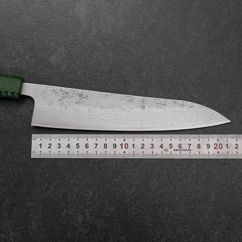 Gyuto Sweden Stainless Steel Nashiji Washi Damascus Green Urushi Handle 210mm (8.3”)-[Musashi]-[Japanese-Kitchen-Knives]