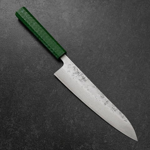 Gyuto Sweden Stainless Steel Nashiji Washi Damascus Green Urushi Handle 210mm (8.3”)-[Musashi]-[Japanese-Kitchen-Knives]