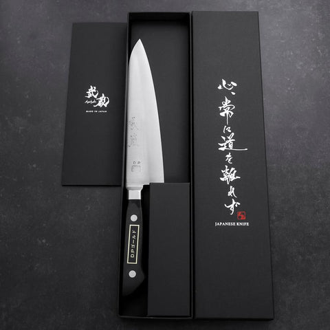 Gyuto VG-1 Poliert Schwarzer Westlicher Griff 180mm (Tsuba-ari)-[Musashi]-[Japan-Küchenmesser]
