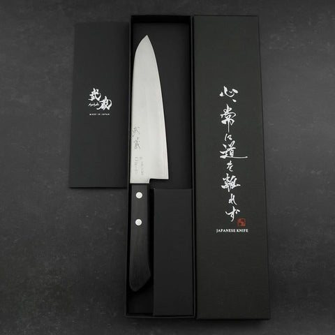 Gyuto VG-1 Polished Western Black Handle 180mm (Tsuba-nashi) (7”)-[Musashi]-[Japan-Küchenmesser]