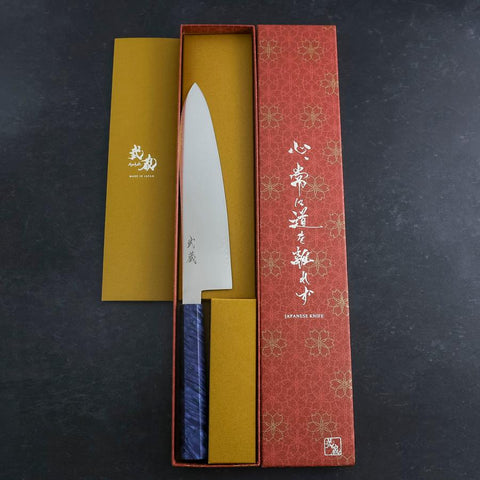 Gyuto VG-10 Damast Blauer Birkenholz Griff 210mm-[Musashi]-[Japan-Küchenmesser]
