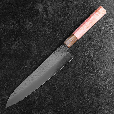 Gyuto VG-10 Kagami Tsuchime Damast Dunkelrosa Büffelhorn und Ahornholz Griff 210mm-[Musashi]-[Japan-Küchenmesser]