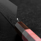 Gyuto VG-10 Kagami Tsuchime Damast Dunkelrosa Büffelhorn und Ahornholz Griff 210mm-[Musashi]-[Japan-Küchenmesser]