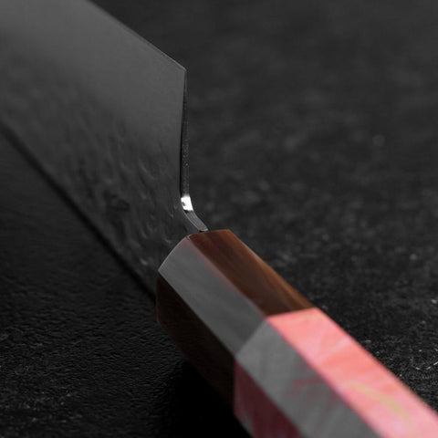 Gyuto VG-10 Kagami Tsuchime Damast Dunkelrosa Büffelhorn und Ahornholz Griff 210mm-[Musashi]-[Japan-Küchenmesser]