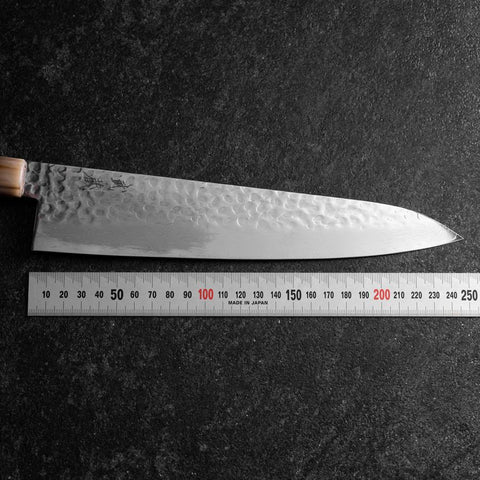 Gyuto VG-10 Kagami Tsuchime Damast Dunkelrosa Büffelhorn und Ahornholz Griff 240mm-[Musashi]-[Japan-Küchenmesser]