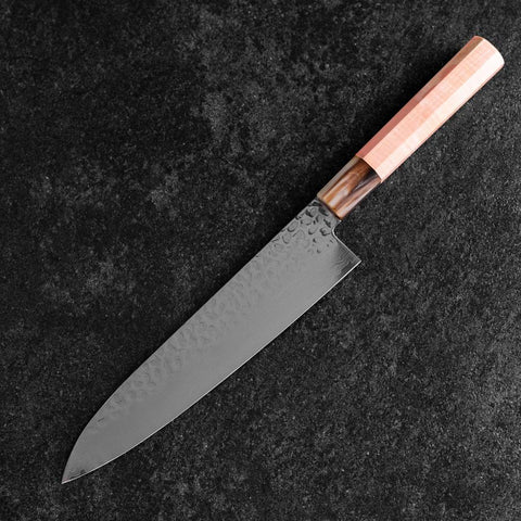 Gyuto VG-10 Kagami Tsuchime Damast Hell-Rosa Büffelhorn und Ahornholz Griff 210mm-[Musashi]-[Japan-Küchenmesser]